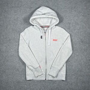 Superdry Zip Up Hoodie Mens Medium Grey Orange Label Sporty Fleece Jacket